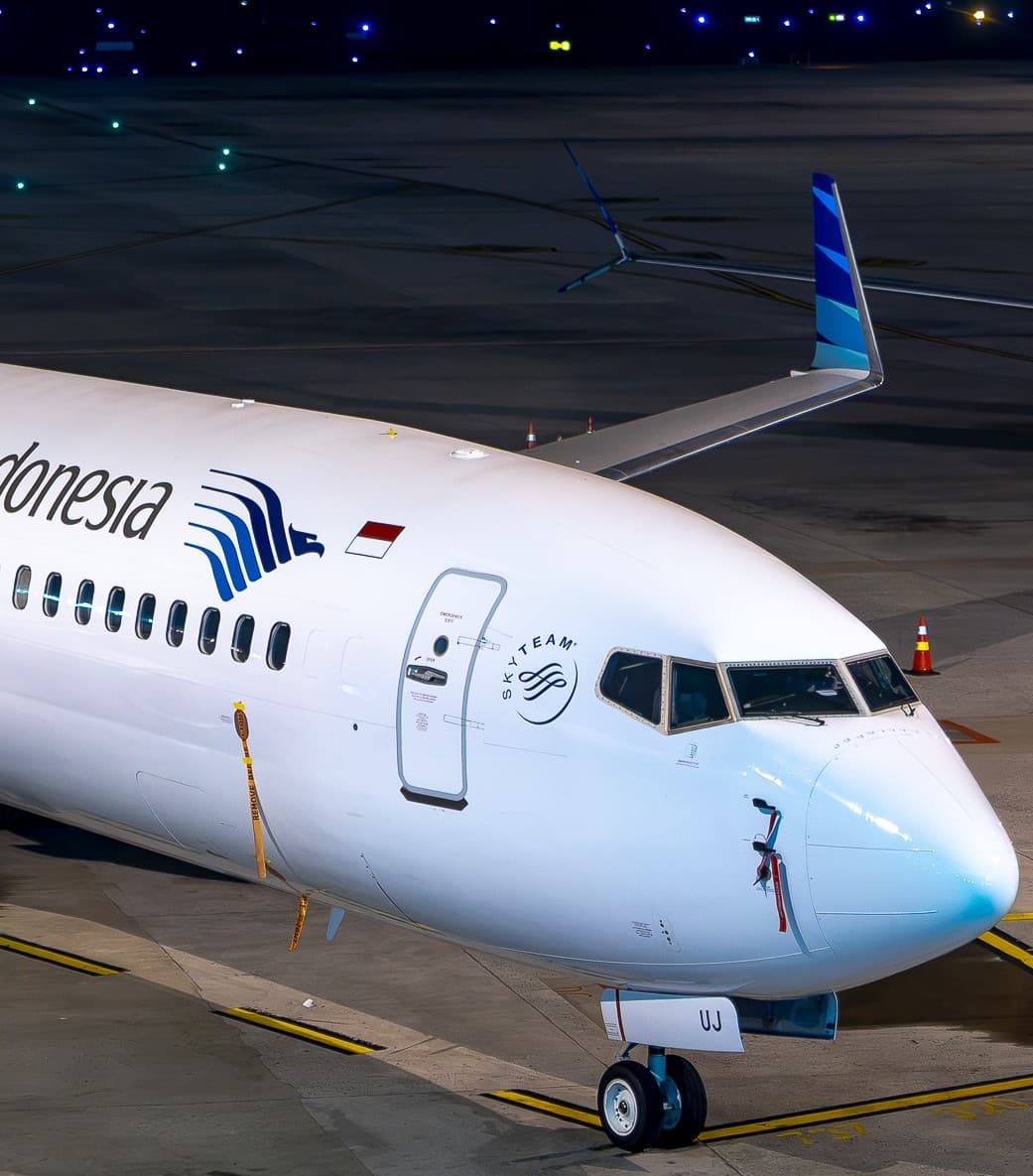 Garuda Indonesia Boeing 737 aircraft at night